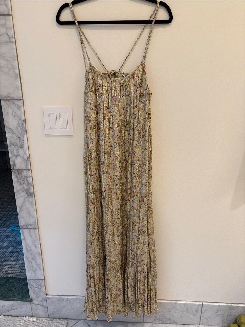 Zara floral gold shimmer maxi dress